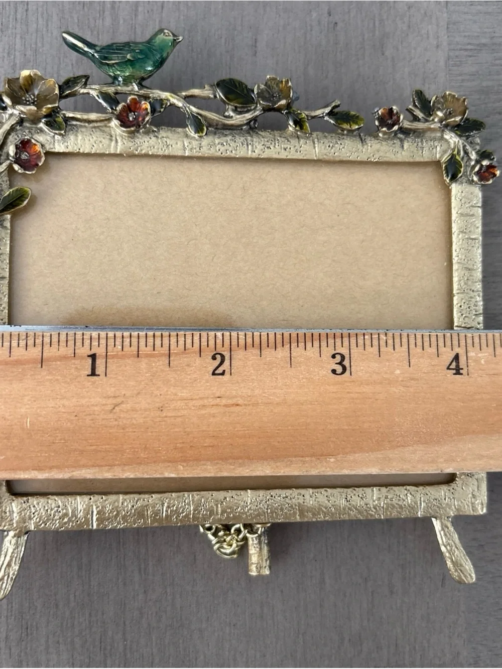 Pier One Imports Gold Tone Enameled Floral Bird Easel Back Photo Frame 4x3